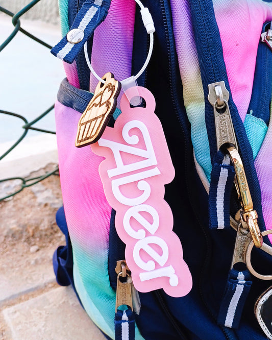 Hello pink backpack tag