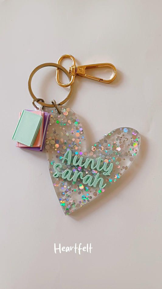 Glitter heart keychain/handbag hanging + mini charm